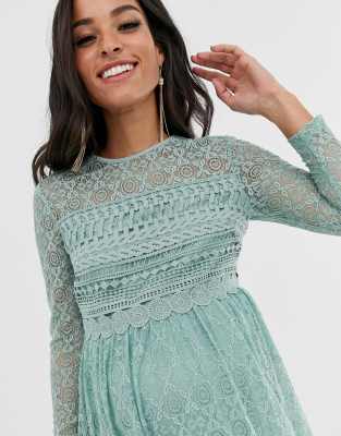 asos design premium lace mini skater dress with long sleeves