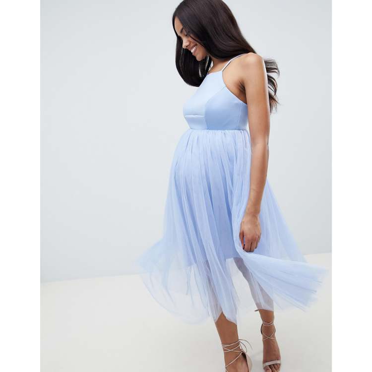 ASOS DESIGN maternity premium scuba pinny midi tulle dress