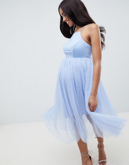 Asos Design Maternity Premium Scuba Pinny Midi Tulle Dress Asos 