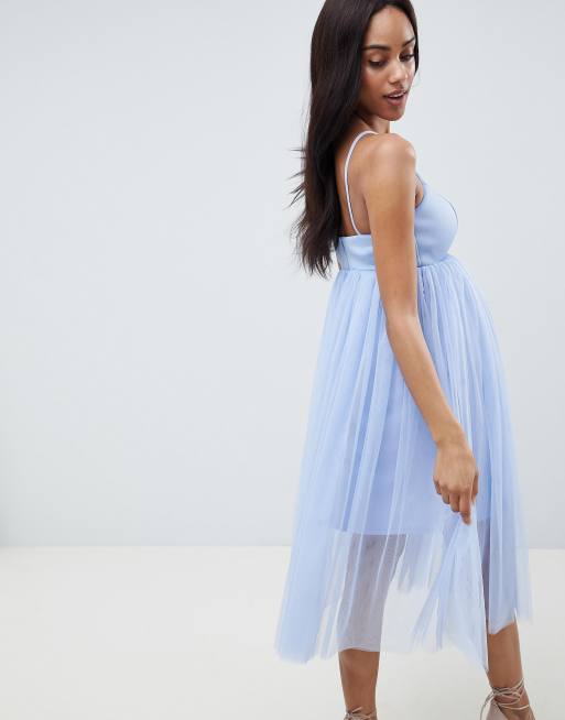 Asos design premium scuba pinny midi tulle dress hotsell