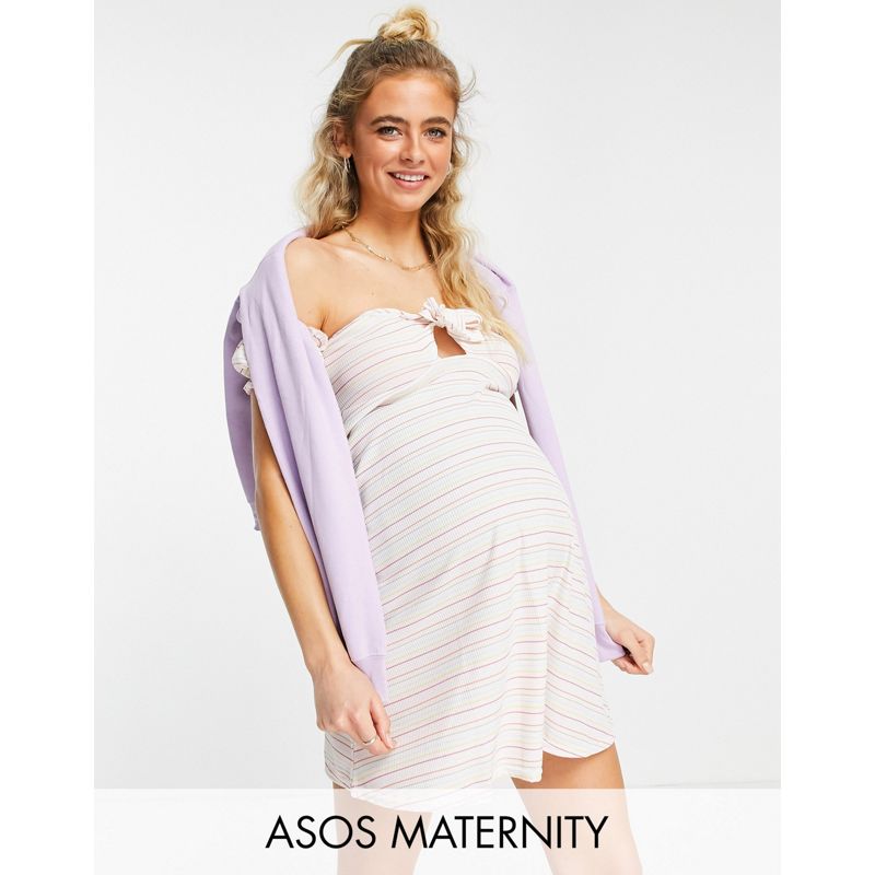 3JDFp Donna DESIGN Maternity - Prendisole corto a coste con scollo alla Bardot a righe arcobaleno