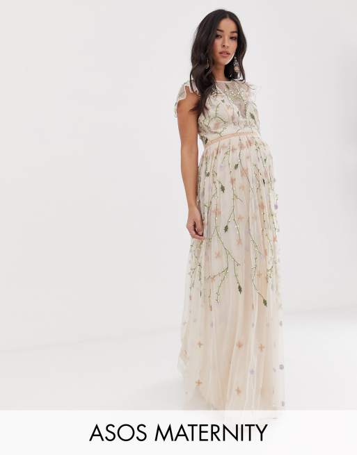 Asos edition maternity embroidered floral best sale maxi dress