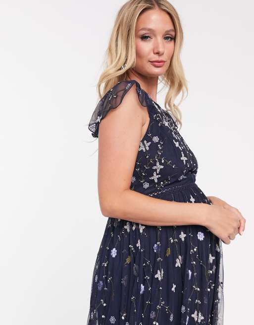 Asos design maternity pretty embroidered shop floral and sequin mesh maxi dress