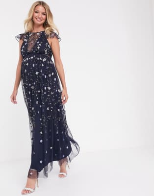 asos design pretty embroidered floral and sequin mesh maxi dress