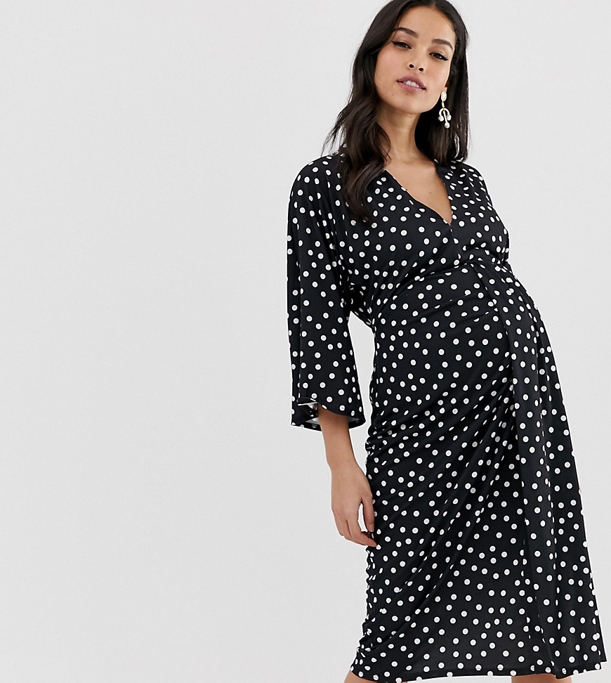 ASOS DESIGN – Maternity – Prickig midiklänning med draperad detalj i midjan-Flerfärgad