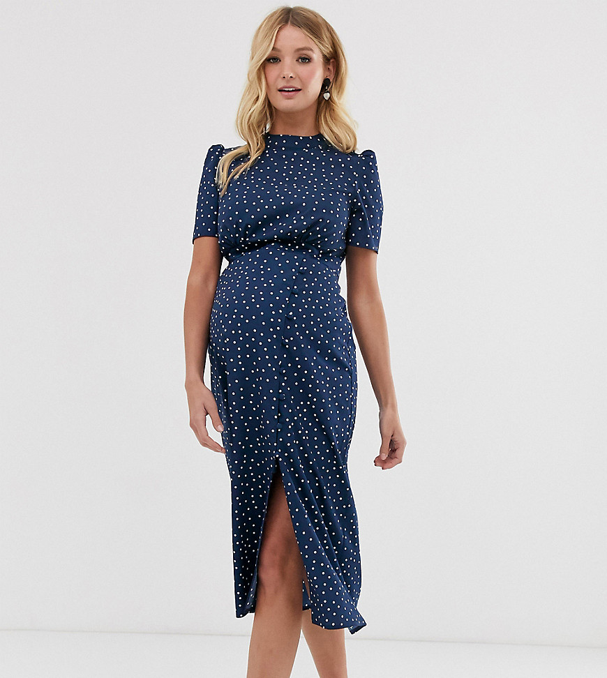 ASOS DESIGN Maternity – Prickig tea-klänning i midimodell med knappar-Flerfärgad