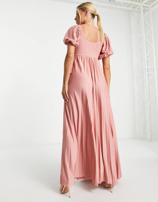 ASOS DESIGN Maternity bardot pleated maxi dress in rose - LPINK