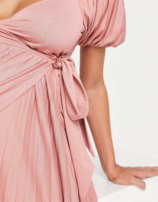 asos pink maternity dress ASOS DESIGN Maternity square neck pleated midi skater dress in soft pink