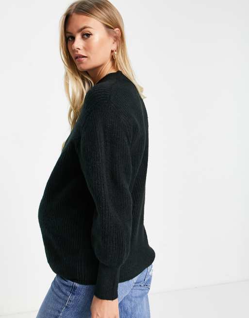 ASOS DESIGN Maternity - Pull côtelé ras de cou en maille duveteuse - Noir, 4 de 4
