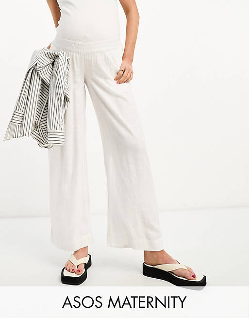ASOS DESIGN Maternity pull on pant with linen in off white