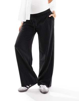 Asos Design Pull On Pants In Black With Stripe In Black