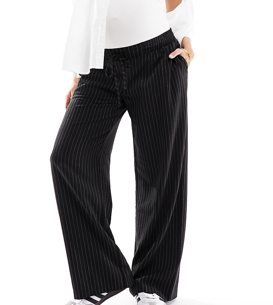 ASOS DESIGN Maternity pull on pants in black with white stripe