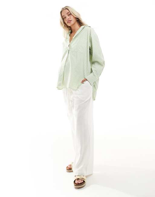 ASOS DESIGN Maternity pull on pants with linen look in white, 3 of 5