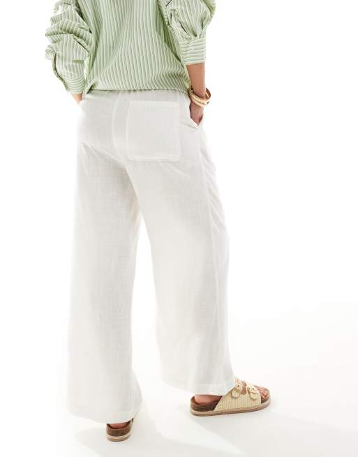 ASOS DESIGN Maternity pull on pants with linen look in white, 4 of 5