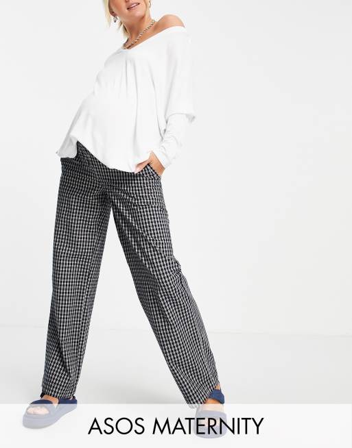 ASOS DESIGN Maternity pull on trouser in navy check