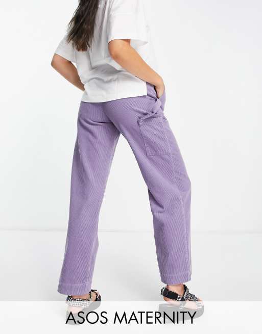ASOS DESIGN Maternity pull on trouser with hammer loop in lilac cord