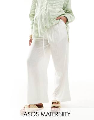 ASOS Maternity ASOS DESIGN Maternity pull on trouser with linen in white