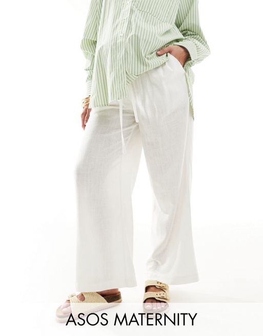 FhyzicsShops DESIGN Maternity pull on trouser Jeans with linen in white