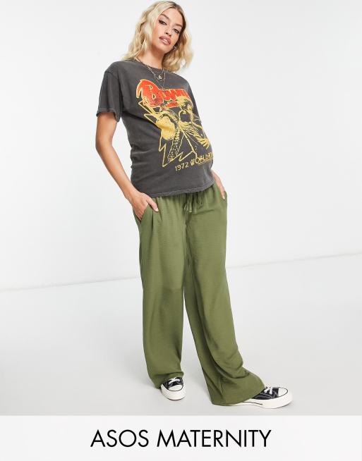 ASOS DESIGN Maternity pull on wide leg trouser in khaki