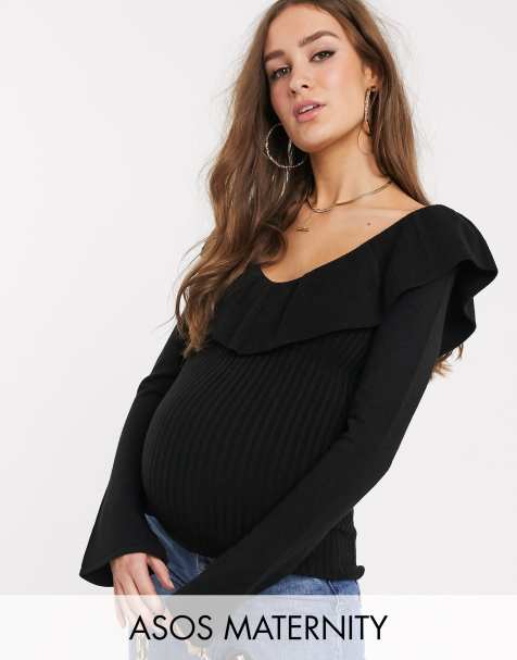 ASOS DESIGN Maternity – Pullover mit Rüschen vorn und V-Ausschnitt hinten