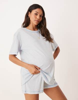 ASOS DESIGN Maternity - Pyjama aus Oversize-T-Shirt und Shorts in Blau meliert, Umstandsmode-Grün