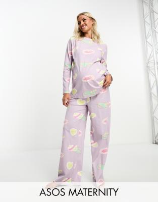 ASOS DESIGN Maternity -Pyjama avec pantalon et top à manches longues et imprimé Day Dreamer - Lilas