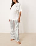 [ASOS Maternity] ASOS DESIGN Maternity pyjama oversized tee and wide leg pants set in stripe bed graphic-Green XS Green stripe