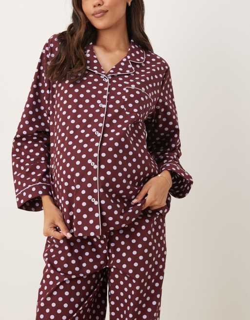 ASOS DESIGN Maternity pyjama set in polka dot with velvet trim, 2 of 4