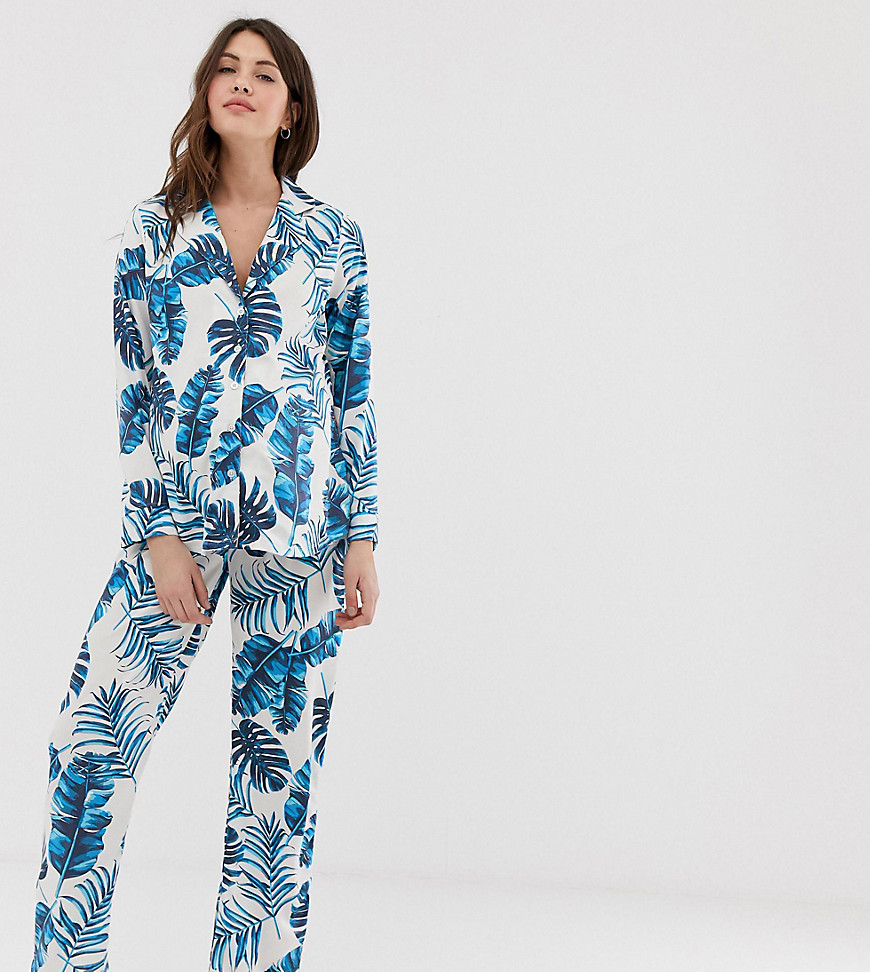ASOS DESIGN Maternity - Pyjamaset met broek met palmprint in 100% modal-Blauw