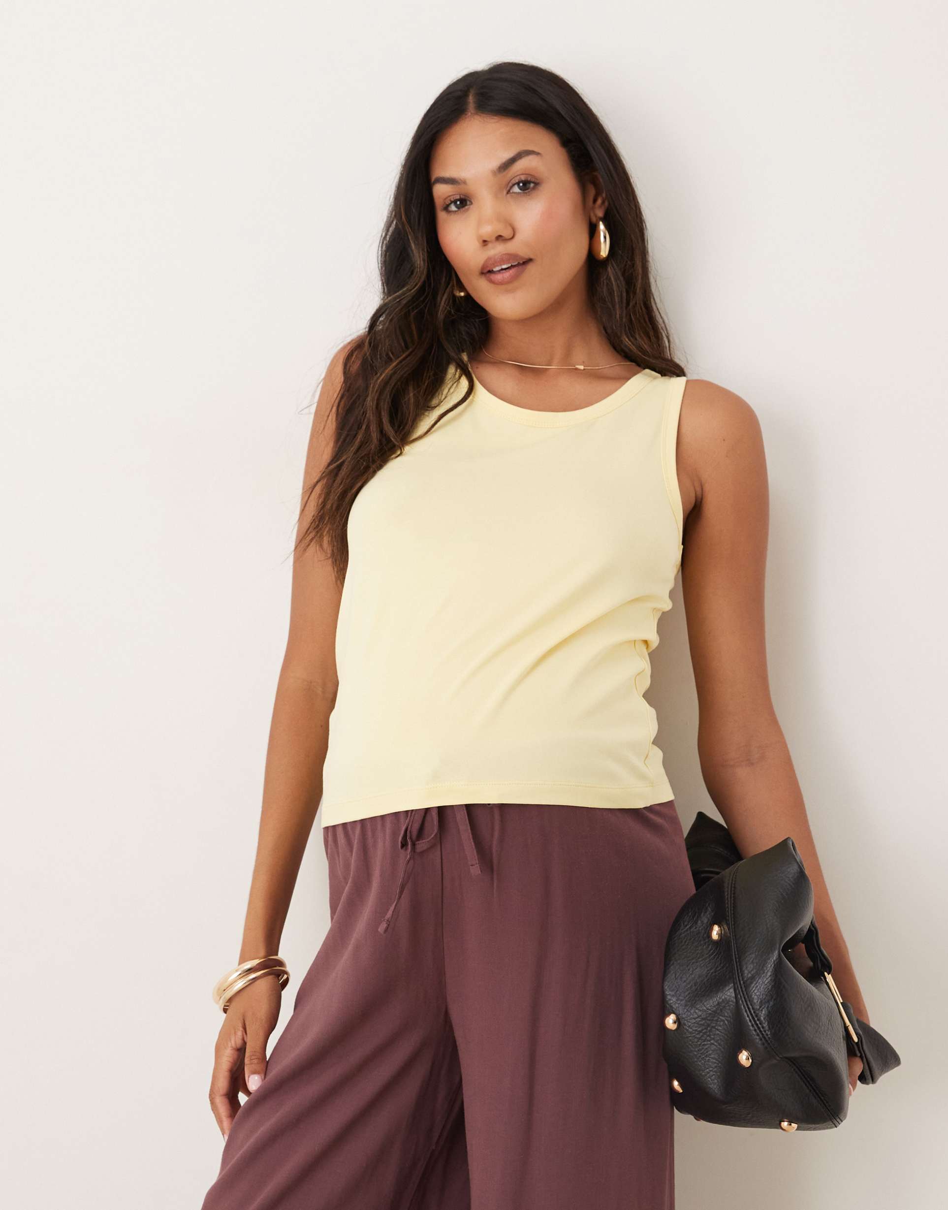 asos design maternity racer tank top in butter yellow