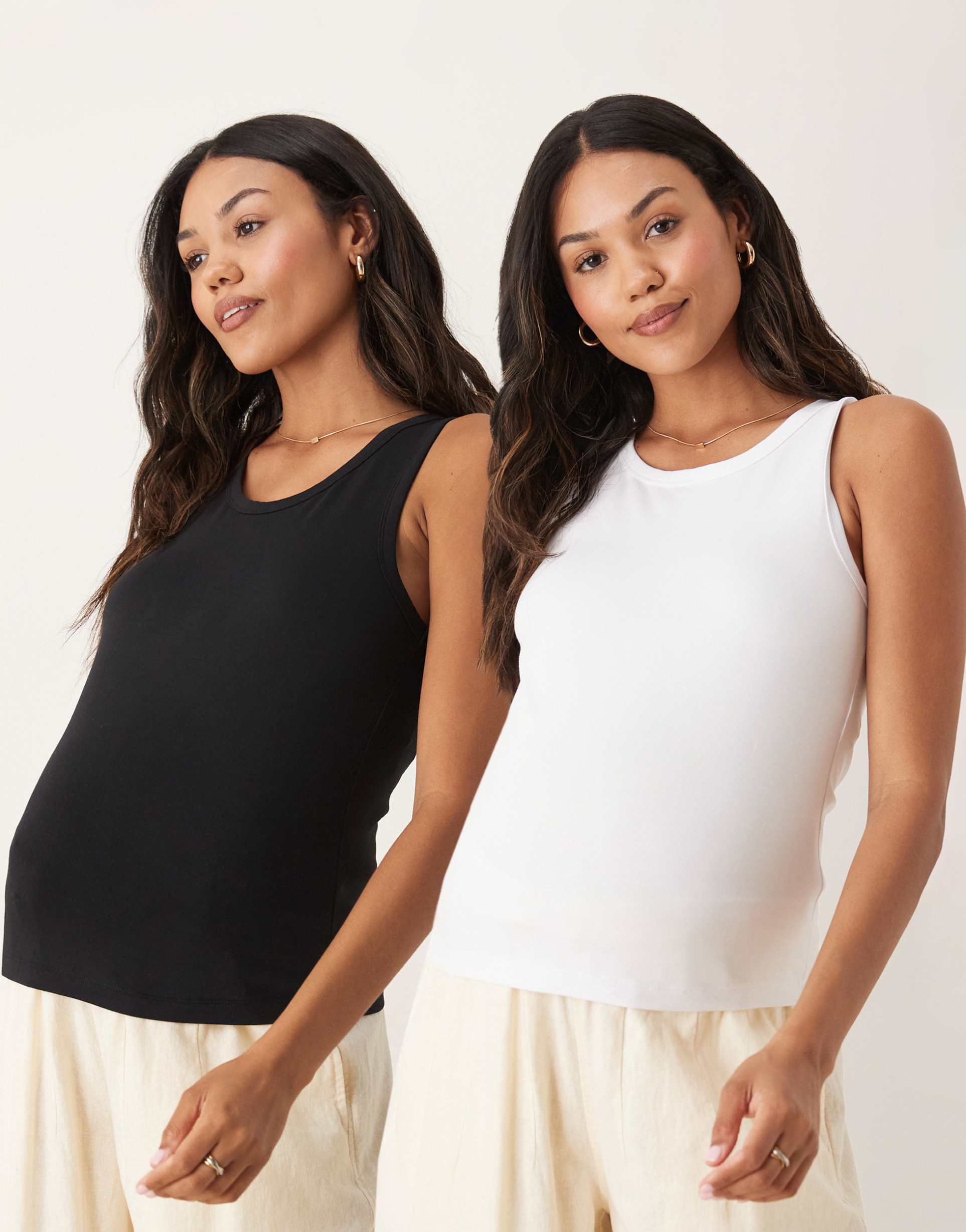 asos design maternity racer tank tops 2 pack in black & white