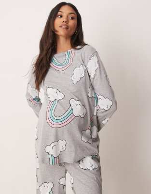 Asos Maternity Asos Design Maternity Rainbow Long Sleeve Top & Pants Pajama Set In Gray