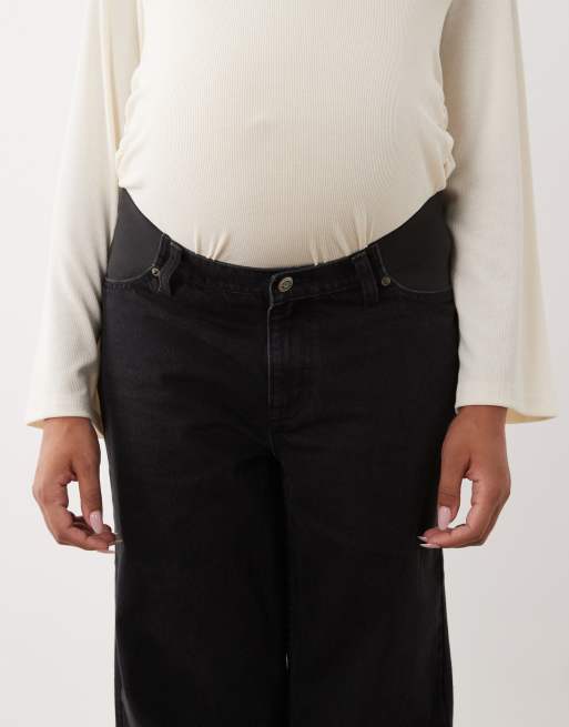 ASOS DESIGN Maternity raka jeans med vida ben i svart, 5 av 5