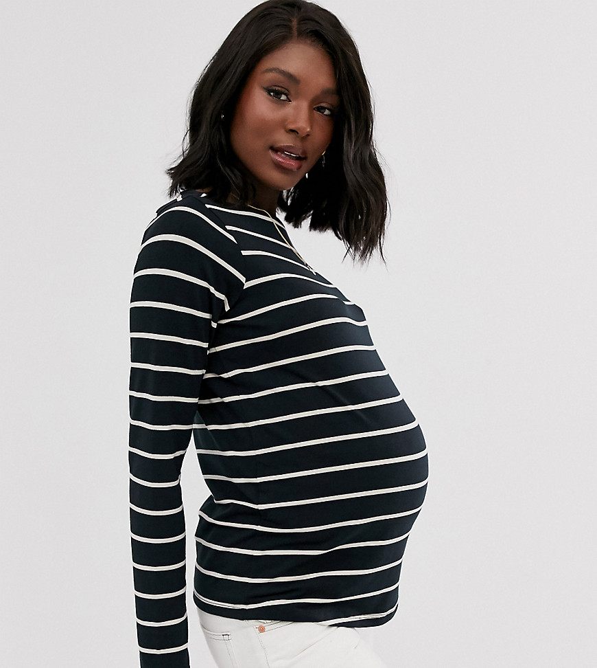 ASOS DESIGN Maternity – Randig långärmad topp med båtringning-Flerfärgad