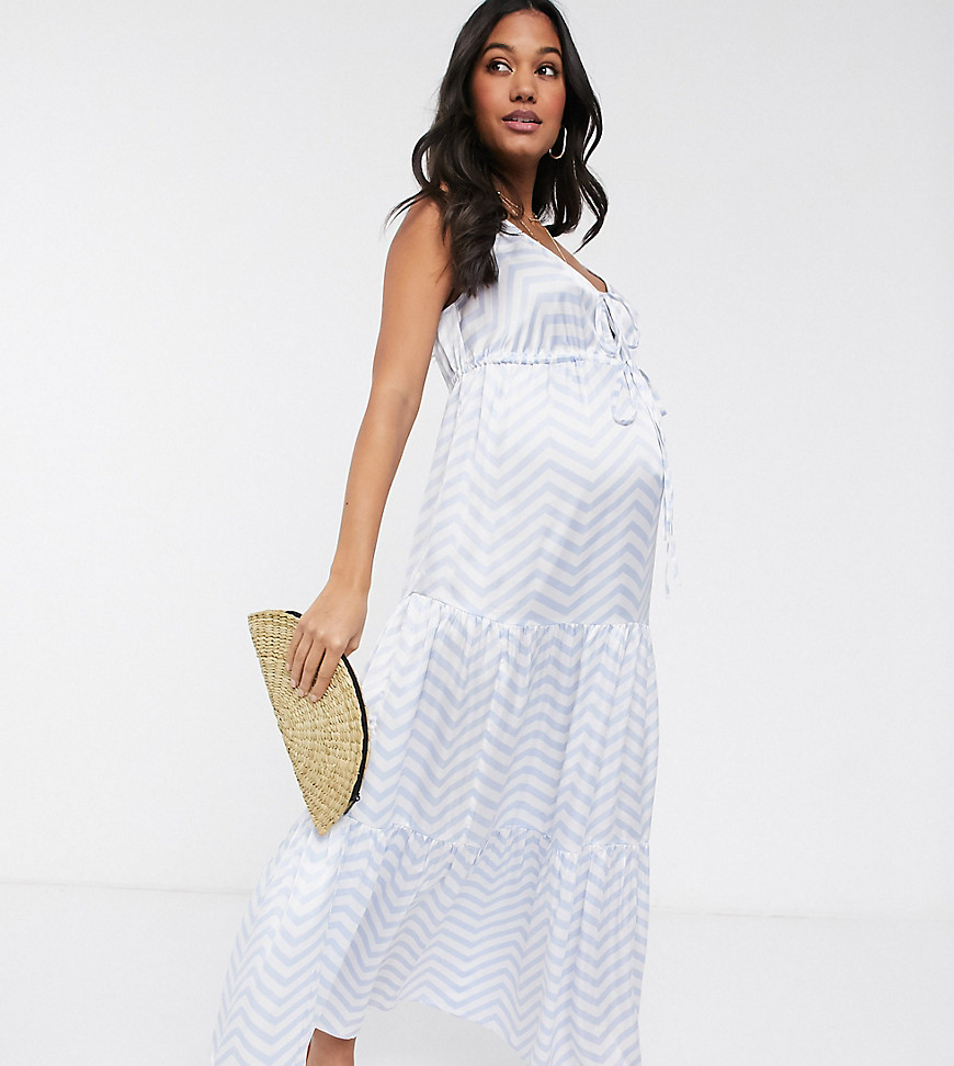 ASOS DESIGN Maternity – Randig panelsydd maxiklänning med smala axelband-Flerfärgad