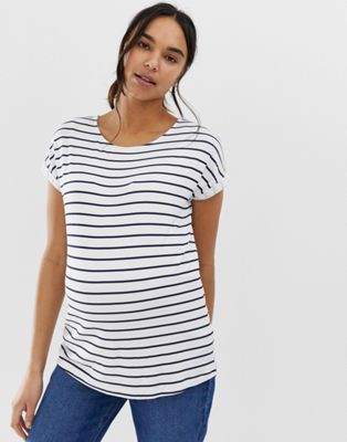 ASOS DESIGN Maternity – Randig t-shirt för amning med rund halsringning och dubbla lager-Flerfärgad