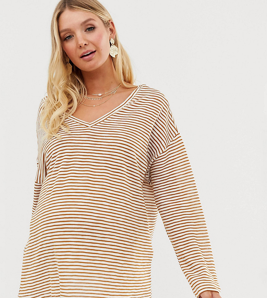 ASOS DESIGN Maternity – Randig t-shirt i oversize-modell med v-ringning fram och bak-Lila