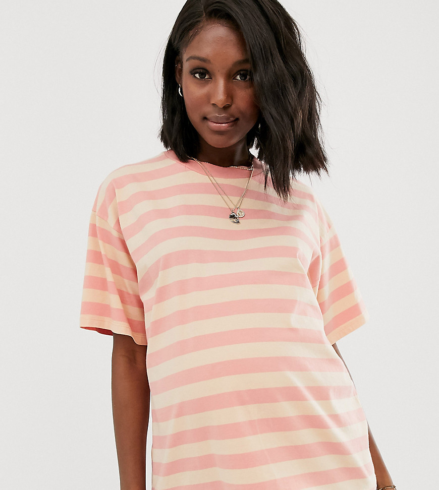 ASOS DESIGN Maternity – Randig t-shirt med boxig passform-Orange
