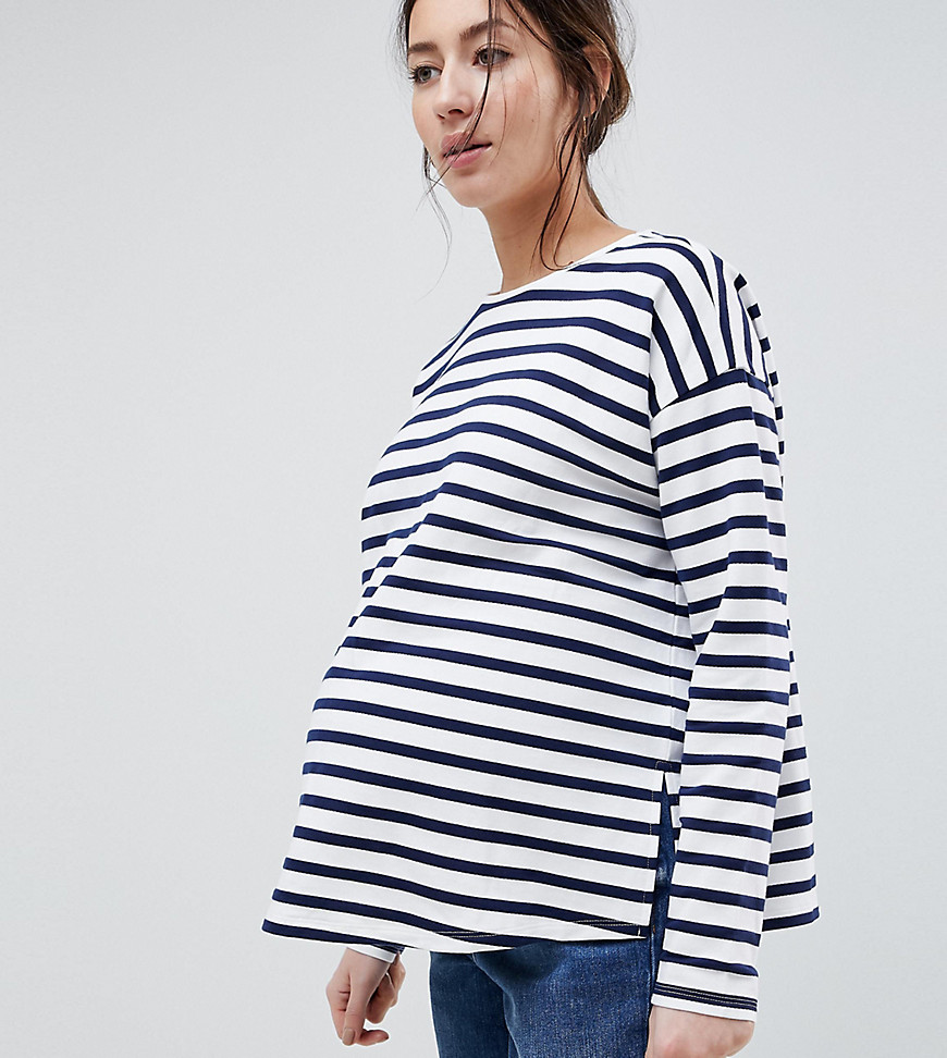 ASOS DESIGN – Maternity – Randig topp i Baby Loop Back-Flerfärgad