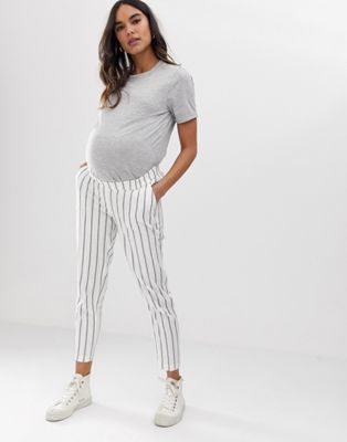 ASOS DESIGN – Maternity – Randiga cigarettbyxor i linne med smal passform-Flerfärgad