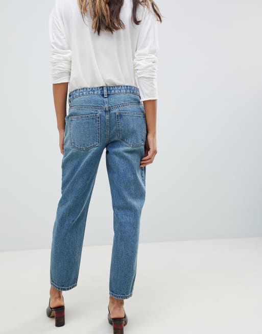 ASOS DESIGN Maternity Recycled Florence authentic straight leg jeans in dark stonewash blue with under the bump waistban ASOS