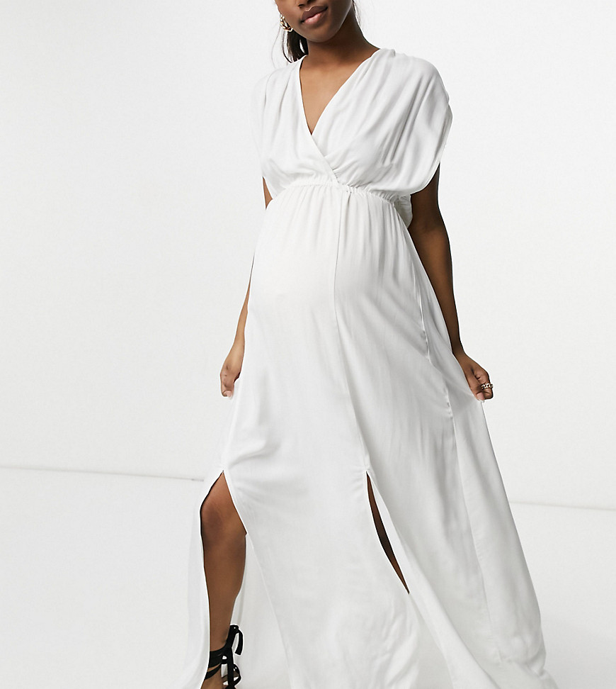 ASOS DESIGN maternity recycled gathered detail maxi beach dress in white