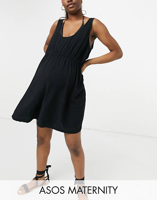 Women maternity recycled scoop neck beach playsuit in black 