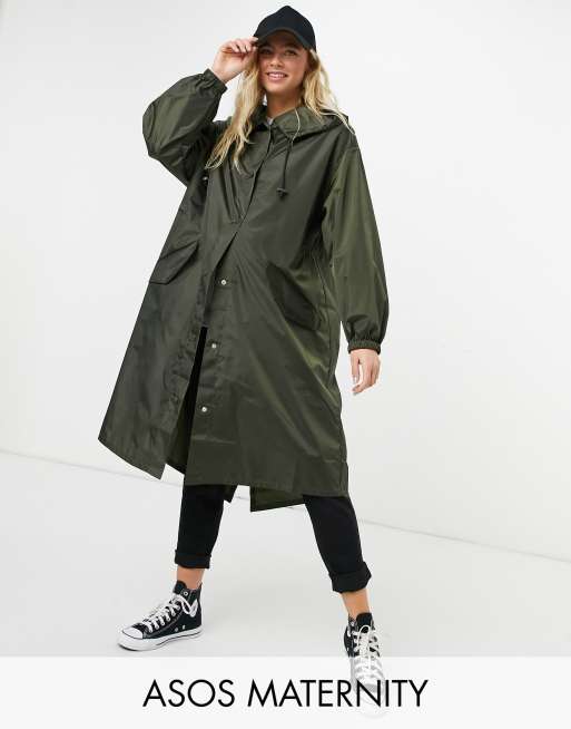 ASOS DESIGN Maternity - Regenparka in kaki