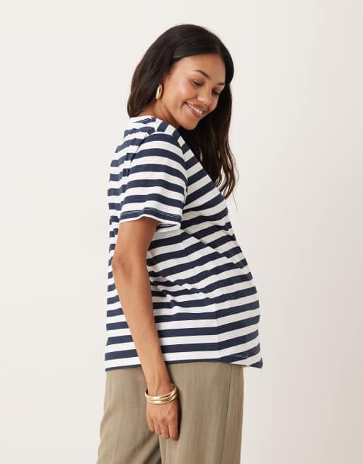 ASOS DESIGN Maternity regular fit t-shirt in navy stripes, 2 of 4