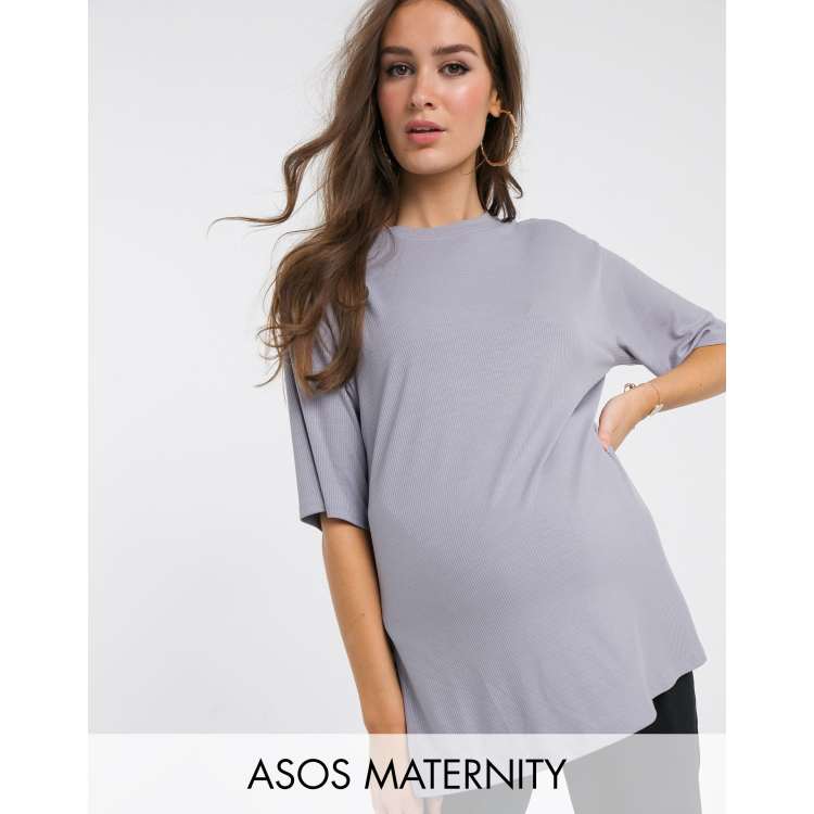 ASOS DESIGN Tall relaxed longline t-shirt in rib with side splits in ice  gray