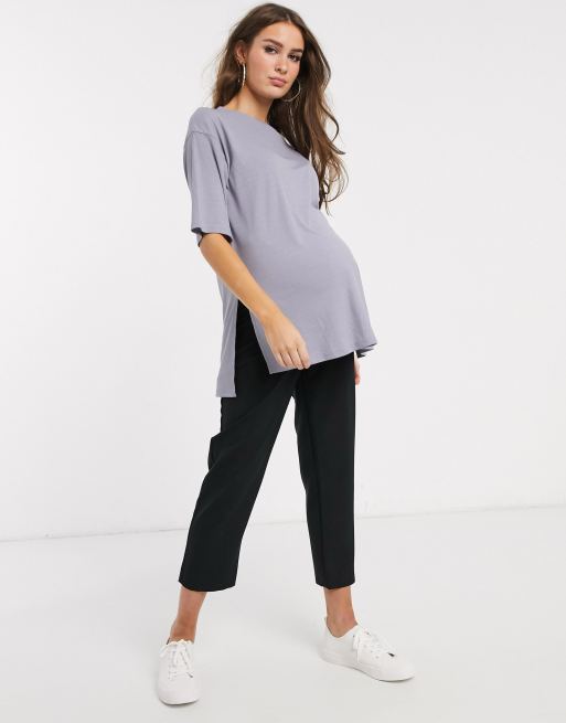 ASOS DESIGN Tall relaxed longline t-shirt in rib with side splits in ice  gray