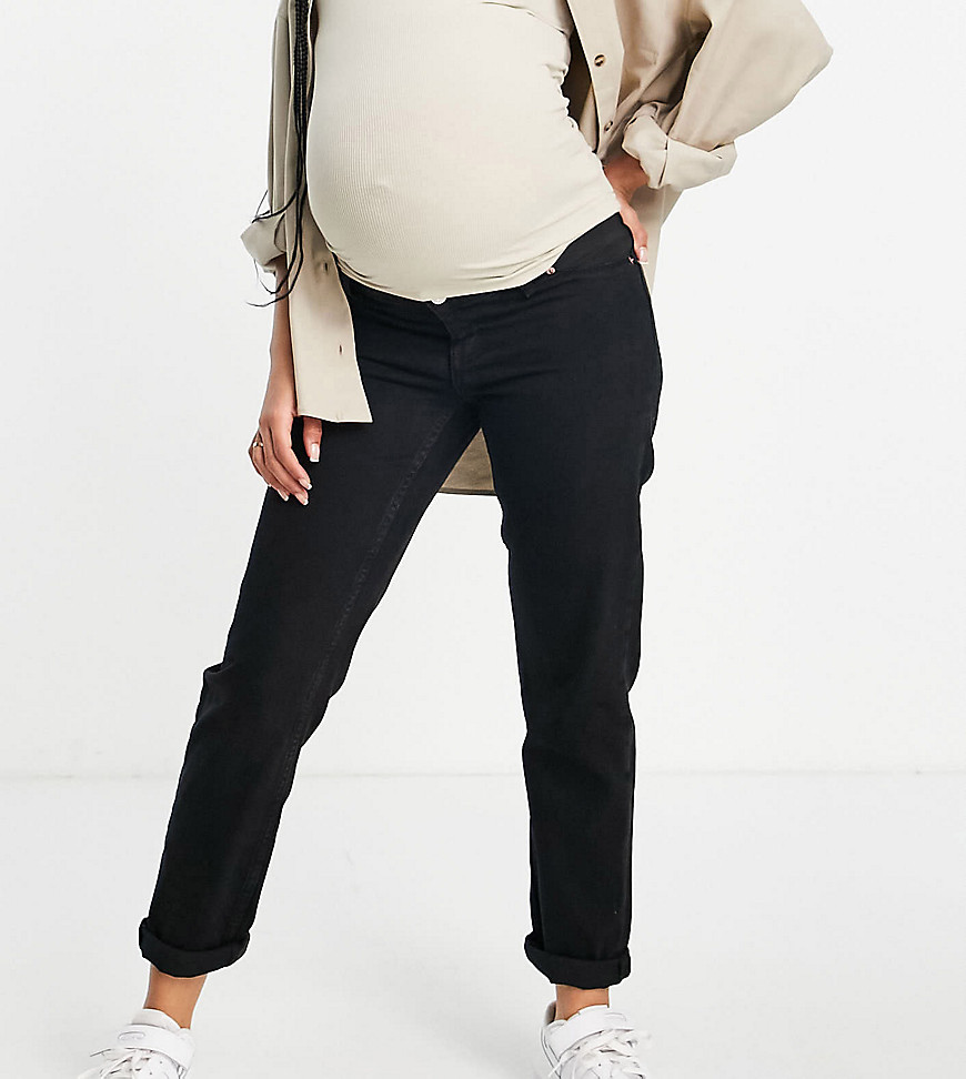 ASOS DESIGN Maternity relaxed mom jeans in black with elasticated side waistband