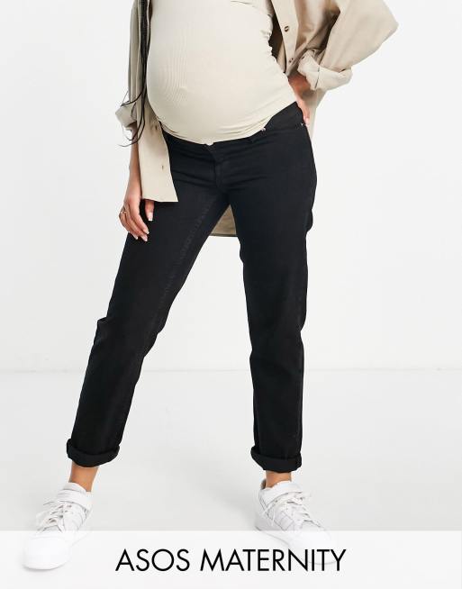 Bil Trickle spejl ASOS DESIGN Maternity relaxed mom jeans in black with elasticated side  waistband | ASOS