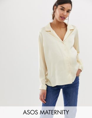 asos design relaxed satin long sleeve shirt